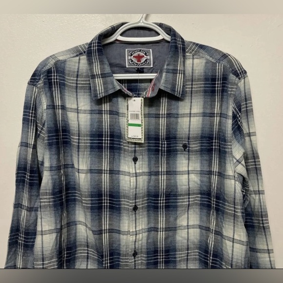 Flag & Anthem Mens Plaid Shirt Button Up Large Adult Blue Navy White NWT - Picture 5 of 13